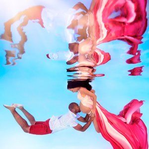 Ombre Peach, Coral, bright pink - long train maternity gown